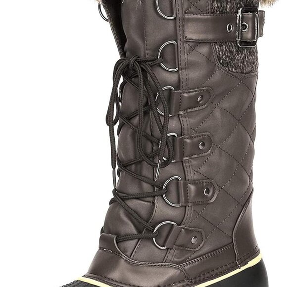 Women's DP Warm Faux Fur Lined Mid Calf Winter Snow Boots - Picture 1 of 7